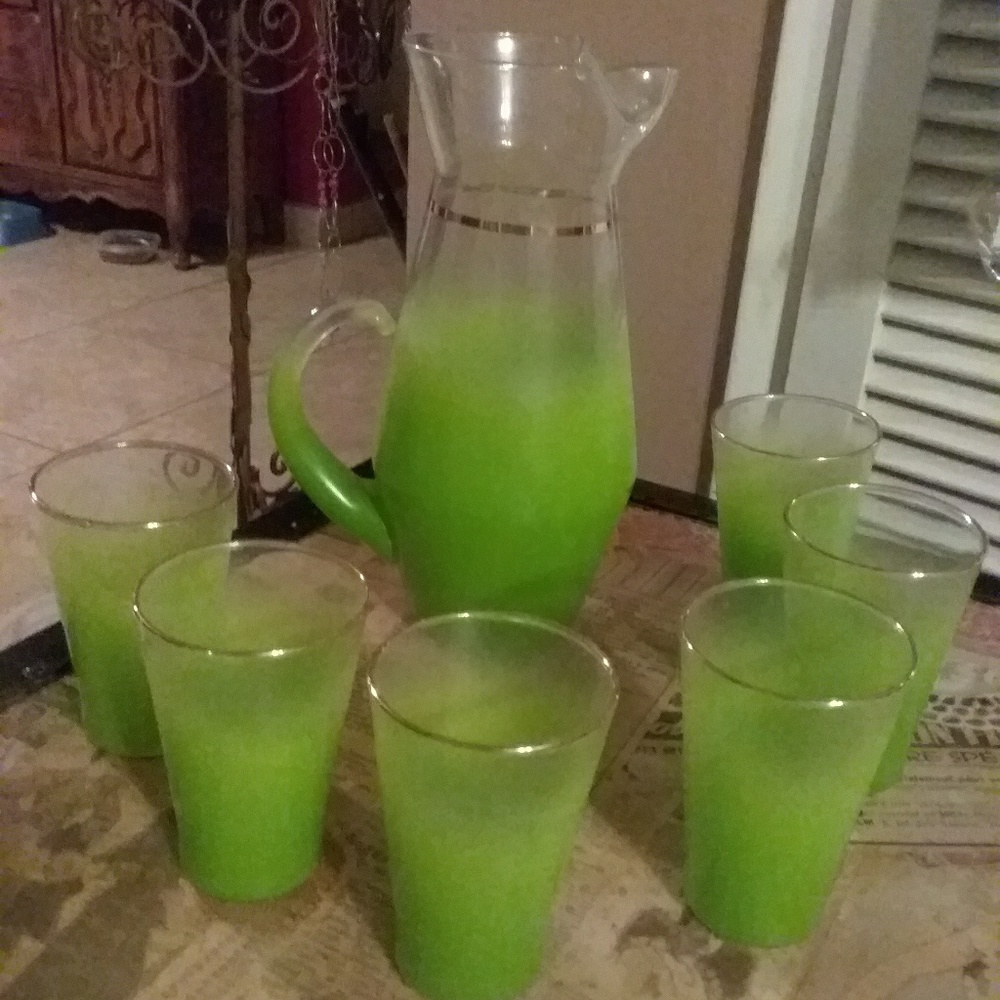 Vintage Murano green pitcher and cups